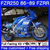 Lichaam voor YAMAHA FZRR FZR 250 FZR250 1986 1987 1988 1989 249HM.40 FZR250RR FZR-250 FZR 250R FULL GLAIR BLAUW FZR250R 86 87 88 89 FUNINGSET