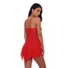 Babydoll da donna in pizzo rosso festivo con coppe in rete per le vacanze di Natale con busto sfocato bianco e orlo irregolare Lingerie sexy intima