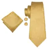 Hi-Tie Silk Men Tie Set Floral Yellow Gold Ties and Handkerchiefs Cufflinks Set Men's Wedding Party Suit Fashion Neck Tie C-3053