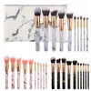 10-teiliges Make-up-Pinsel-Set, Marmor-Lidschatten/Grundierung/Puder/Rouge/Lippen-Make-up-Pinsel-Set mit PU-Tasche, kosmetisches Werkzeug