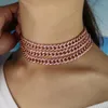 PINK girl women jewelry micro pave pink cz miami cuban link chain choker necklace female hip hop jewelry fashion