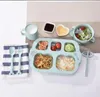 Children's Cutlery Set Wheat Straw Environmental Healthy Grid Plate Kindergarten Cutlery Set Breakfast Plate Microwave Heating