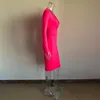 KGFIGU 2019 vestito da autunno delle donne profondo scollo a V aderente Neon rosa abiti Sexy manica lunga al ginocchio abiti da festa clubwear