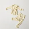 Новая детская одежда для мальчиков и девочек, комплект в рубчик с длинными рукавами, детские мягкие осенне-зимние тканевые штаны для малышей, 2 шт.29184888685