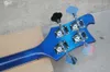 Left-handed 4 Strings Blue Body Electric Bass Guitar with Body Binding,White Pickguard,Chrome Hardware,Can be customized