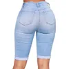 Jeans Short en jean élastique taille moyenne pour femme, longueur aux genoux, bermuda courbé, extensible