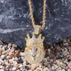 Crown Lion Pendant Necklace Nieuwe heuphop ketting sieraden Gold vergulde ijs uit hang kettingen9038336