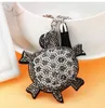 10pcs/Lot Unisex Style Leather Turtle Keychain Woman Man Cartoon Tortoise Key Chain Rhinestone Turtel Tassel Key Ring Free Shipping