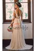 Шифон V шеи A Line Свадебные платья бисером Аппликация See Through свадебное платье Vintage Boho Backless невесты партии Wear