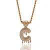 Whosale A-Z Crown droppbubblor Brev Hängsmycke Halsband Charm med GRATIS Rope Chain Gold Silver Color Cubic Zircon Smycken