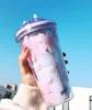 The latest 15.2OZ Drinkware Flash Plastic Double Straw Water Cup Portable Seal Creative Handmade Custom Logo