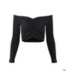 Free Ostrich Sexy Slim Shirt Women Off Shoulder Cropped Top Harajuku Shirt Top Bandage Long Sleeve Tee Long Sleeve N30