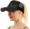 Gorra de béisbol con purpurina para mujer, gorra Snapback de malla con cola de caballo, gorras deportivas informales para el sol, sombreros ajustables lavados brillantes con lentejuelas