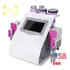 Ny kampanj 6 i 1 RF Cavitation Slimming 40K Ultraljud Negativ Vakuum RF Radio Frekvens Hudvård 8 dynor Lipo Laser Salon Machine