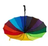 Rainbow Umbrella Long Handle 16K Straight Windproof Colorful Pongee Umbrella Women Men Sunny Rainy Umbrella