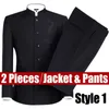 Men's Suits & Blazers Blazer Black Chinese Stly Suit Mens Stand Collar Leader Clothing Male Embroidery Dragon Totem Tang Two Piece Set1