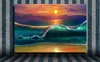 Inramad konstverk Färgglada Sunset Ocean Waves Beach Landscape Oilmålningar Tryck på duk Väggkonst Bildmålningar Poster för Hom1171001