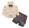 Baby barn kläder pojkar gentleman passar bowtie shirts overall byxor barnkläder sätter mode boutique t shirt shorts byxor outfit byp5089