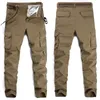 Calças de jeans masculinas Slim Elastic Straight Cargo Pants Multi-Pockets No macacão Joggers Black Khaik Olive Green Homme1