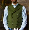 Gilets de marié rustiques tenue pour les garçons d'honneur de mariage Double boutonnage laine chevrons tweed Slim Fit hommes costume gilet robe de bal gilet 242