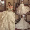 Julia Kontogruni Vintage Ball Jurk Wedding Jurken Off Schouder Lace Appliques kralen Court Train Plus Size Chapel Bridal Jurys Royal Robes