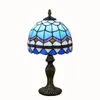 Tiffany bordslampa europeisk blå medelhavslampa färgad glas bordslampa kreativ sovrum sängbord ljus 20cm