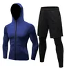 Herfst mannen compressie set winter thermische gym fitness sport pak rennende set training trainingspakken nep strakke broek sport jas