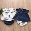 Baby Girl Clothes florais meninas vestidos Shorts 2PCS Set Voador da criança da luva Tops Flor Pant ternos Verão Roupas de bebê DHW3470