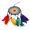 Handmade Dreamcatcher Wind Chimes 7 Rainbow Color Feather Dream Catchers For Gifts Wedding Home Decor Ornaments Hang Decoration324P