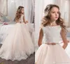 Robes filles de fleurs pour mariages illusion dentelle appliques papillons étage longueur anniversaire enfants fille costumes