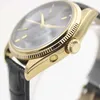 Dual Time Cellini Yellow Gold Case Leather Mens Watch Watch Leather Strap Automatic Mechaincal Black Dial Men Watches Male Wristwatches