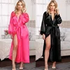 Women Ladies Sexy Long Silk Kimono Dressing Gown Bath Robe Nightgowns Sleepshirts Nightdress Cotton Black White Rose7858540