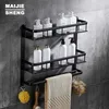 Maijiesheng Pure black Bathroom shelf black double layer bathroom corner shelf holder showe room accessories8240507