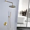 Massiv mässing väggmonterad dusch huvud borstat guld varmt och kallt badrum dusch set
