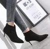 シックなブラックラインストーン子猫ヒールブーティー6cmファッション高級デザイナー女性シューズ冬のブーツサイズ34から40