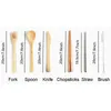 6 pcs / conjunto de mesa de bambu portátil portátil viagens ao ar livre talher talheres garfo faca phopsticks pincel de palha cozinha conjunto de utensílios de mesa bh1994 cy