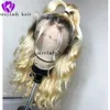 Perruque Lace Front Wig synthétique blonde ombrée à la mode, perruques ondulées avec racine foncée pour femmes noires, fibre résistante à la chaleur, densité 180