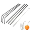 5pcs/Set Drinking Straws 8.5/10.5 inch Kitchen Dining Bar Barware 304 Stainless Steel Metal Straight/Bent With Brush Reusable