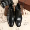Vestido de tobillo de doble correa de tostado negro Botas de cuero genuinas zapatos de boda masculinos C F