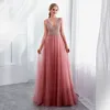 2024 Long Evening Dresses Dusty Pink Formal Prom Dresses Evening Wear Sexy Beaded Party Pageant Dress