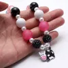Cute Cow Pendant Necklace Animal Jewelry For Baby Girls Chunky Bubblegum Beads Necklace DIY Adjust Rope Kids Gift