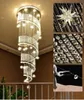 Modern LED long spiral crystal staircase chandelier lighting round design hallway creative restaurant hanging light fixtures