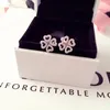 Women Luxury CZ Diamond Earrings Original box Set for Pandora 925 Sterling Silver clover Stud Earring Wedding Gift Jewelry
