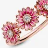 Nowa marka Pierścień Polski Polski 925 Srebrny Pink Daisy Flower Trio Pierścień dla kobiet Pierścionki ślubne Modna biżuteria Accessorie7144151