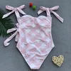 2020 Vintage New Pink Plaid Sprawdziony One Piece Swimsuit Kobiety Stroje kąpielowe Wytnij Bow Tie Tie Bikinis Monokini Beach Nosić Sexy Cut Out Streets