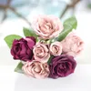 3 unids/lote de flores de boda, artesanía decorativa, pequeña rosa artificial, ramo de novia, simulación de flores de seda, decoración artesanal, corona, planta