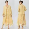 Light Yellow Beaded Mother Of The Bride Dresses V Neck With Long Sleeves Jackets Evening Gowns Chiffon Plus Size Wedding Guest Dress