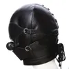 Fetish Sex Mask BDSM Bondage Copricapo sexy Bocca aperta Gag Benda in pelle Restraint Hood Maschera Giocattoli sessuali per coppie Giochi per adulti Y7379621