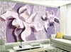 Custom Any Size 3D Wallpaper Embossed Purple Magnolia 3d Living Room Bedroom Background Wall Decoration Wallpaper