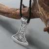 QIAMNI Punk Men Antique Slavic Perun Axe Amulet Necklace Pendant Kolovrat Symbol Pagan Norse Viking Talismans Jewelry Collier